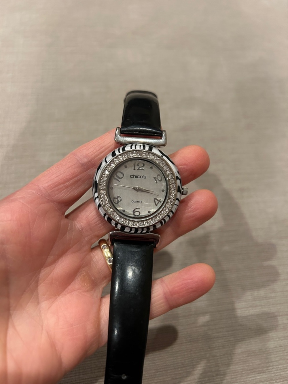Chico's Black Watch with Zebra-Striped Bezel and Rhinestones